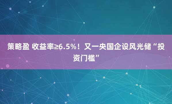 策略盈 收益率≥6.5%！又一央国企设风光储“投资门槛”